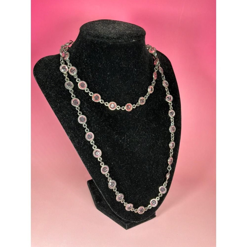 Vintage Pink Faceted Crystal Sterling Silver Long Necklace - Picture 1 of 4